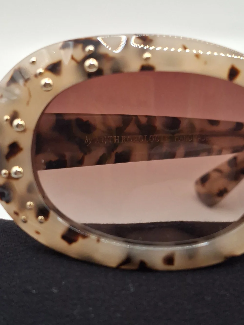 Anthropologie Cream Tortoiseshell Oval Sunglasses with Brown Gradient Lenses